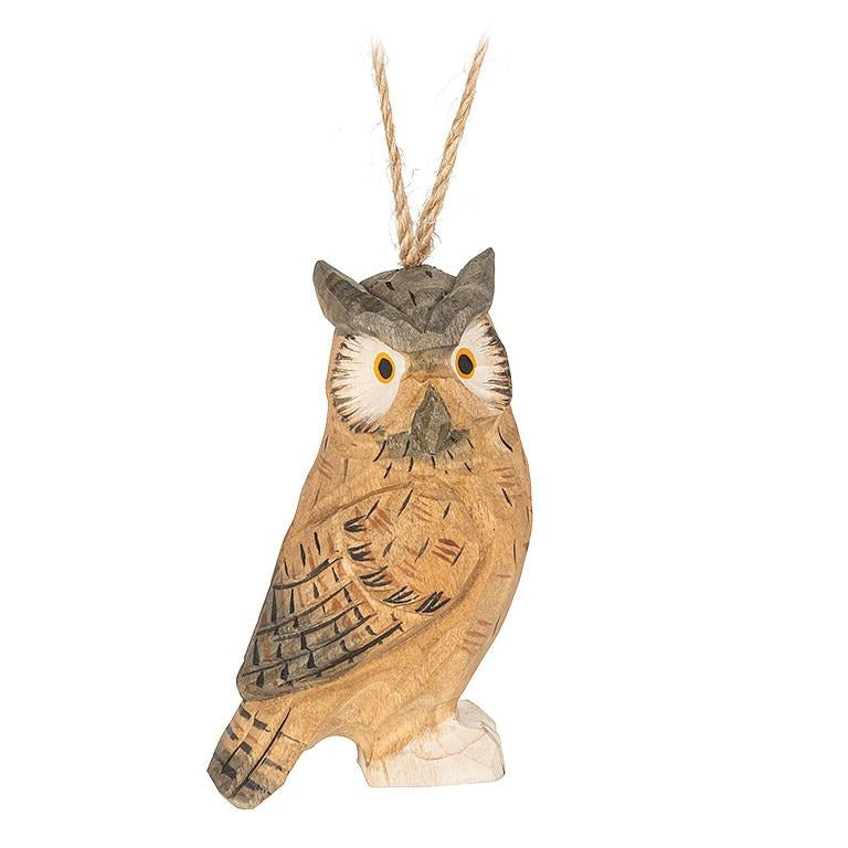 Horned Owl Carved Ornament