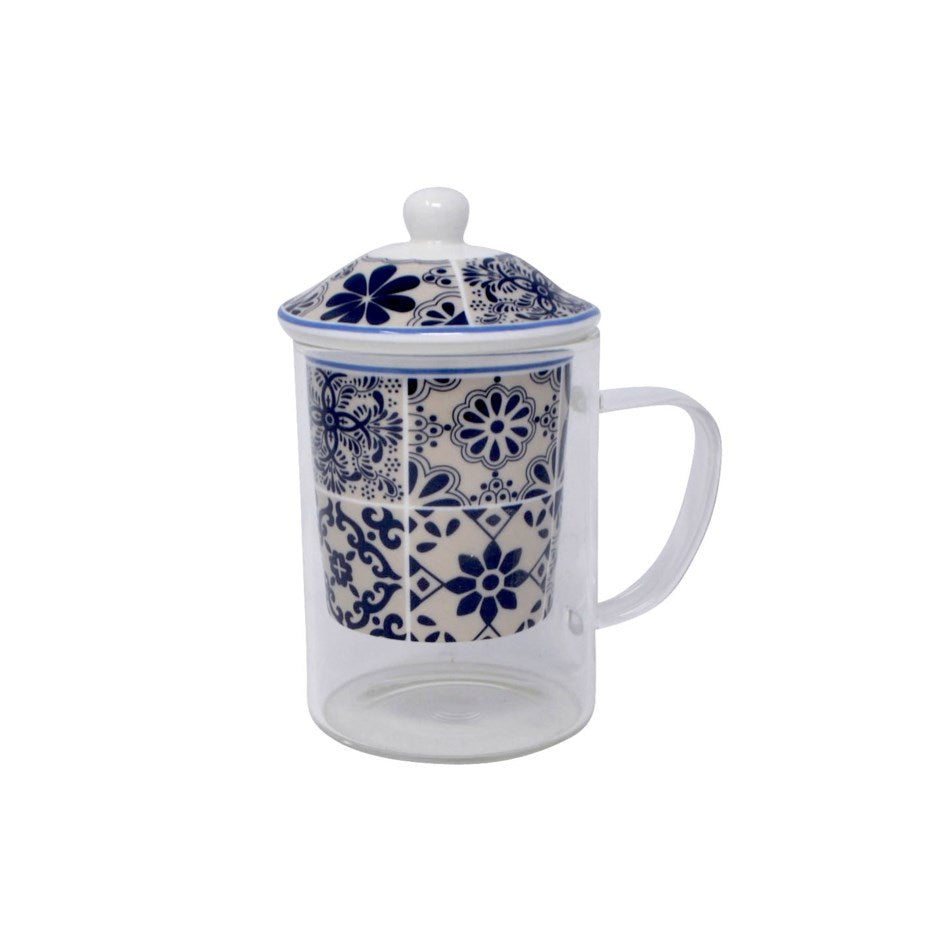 Boho Glass Tea Mug & Removable Infuser | Blue Mosaic
