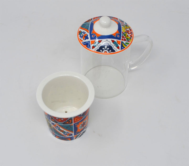 Boho Glass Tea Mug & Removable Infuser | Moroccan Mosaic