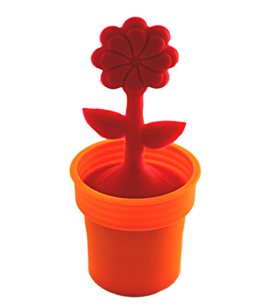 Red Flower Silicone Tea Infuser w Drip Catcher