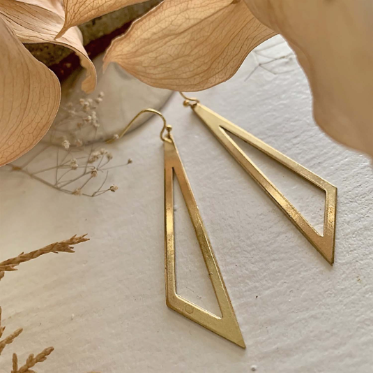 Geometric Brass Triangle Drop Earrings