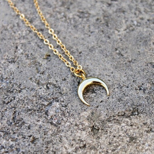 Crescent Moon Little Horn Necklace | Gold