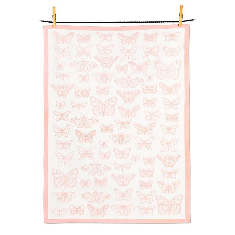 Pink Butterflies with Trim Cotton Tea Towel