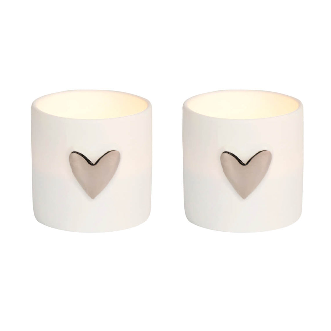 Silver Heart Porcelain Tealight Holder