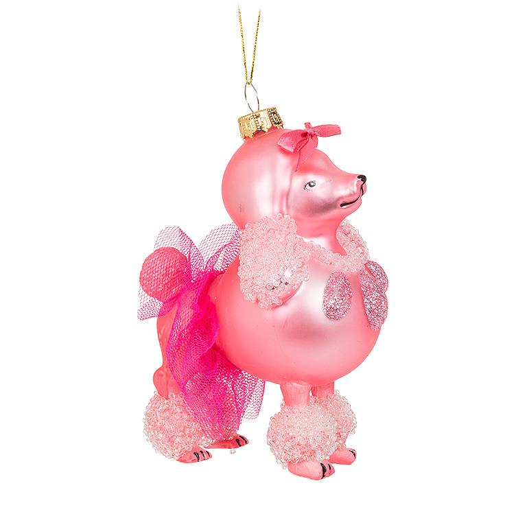 Pink Poodle Glass Ornament