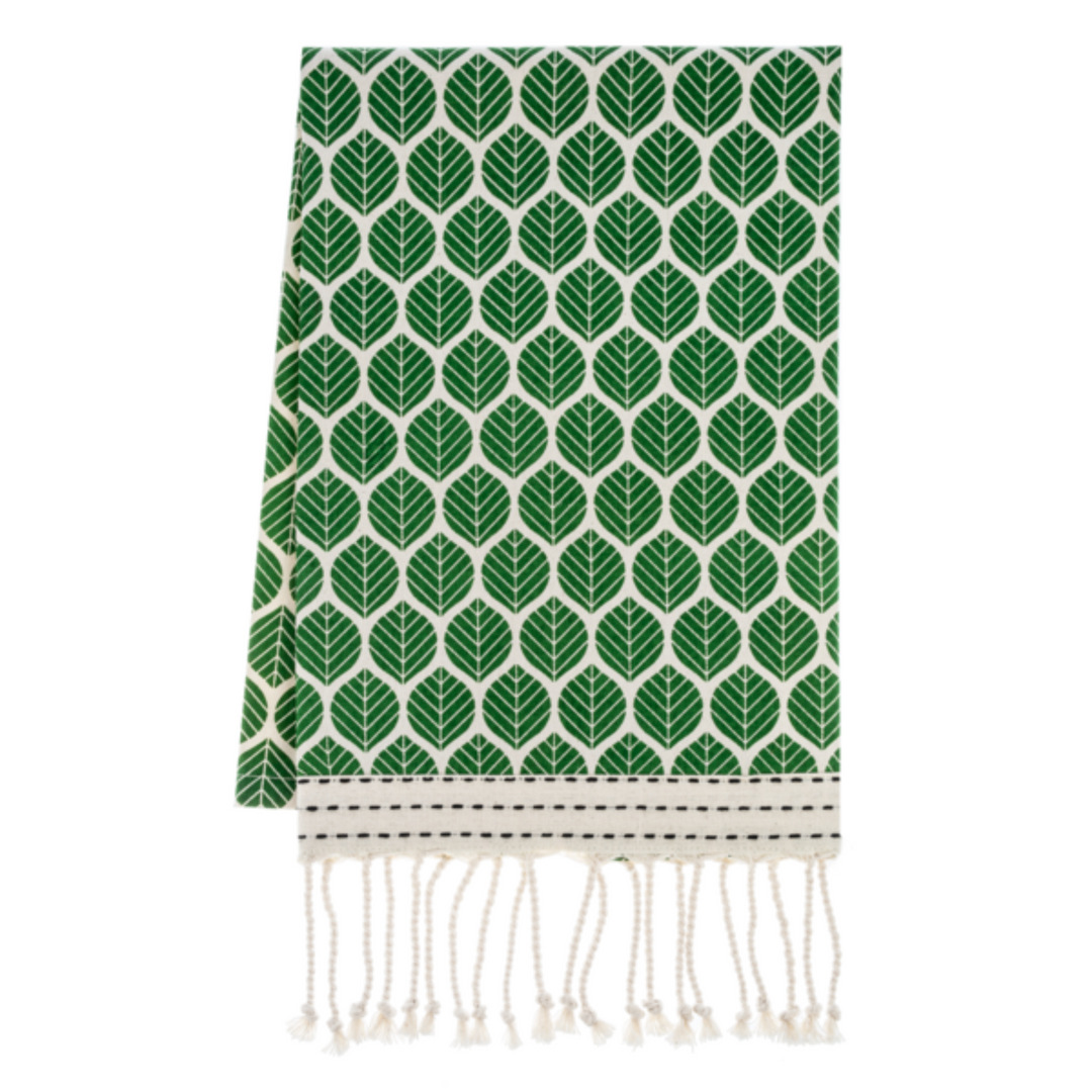 Assorted Green Garden Tea Towels with Tassles