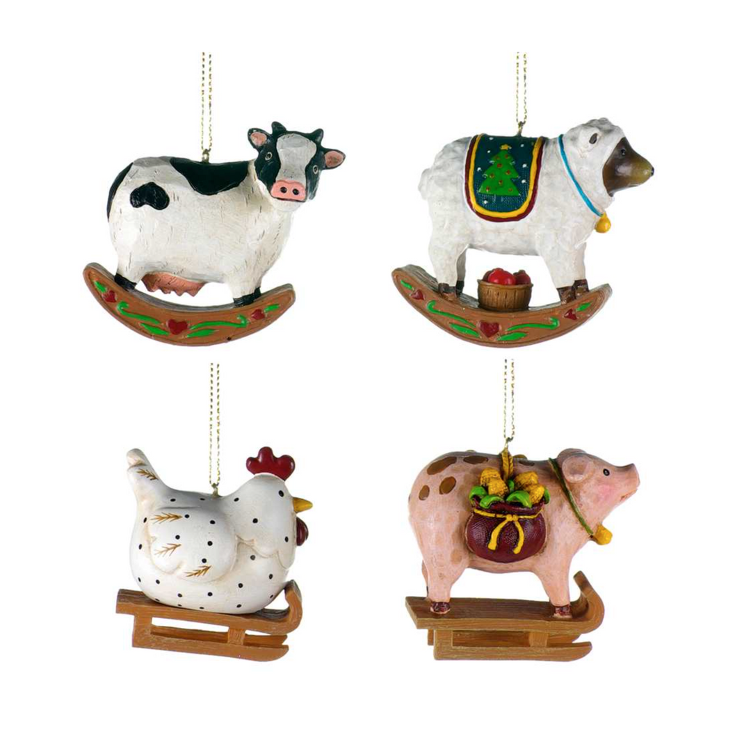 Painted Farm Animal Ornaments