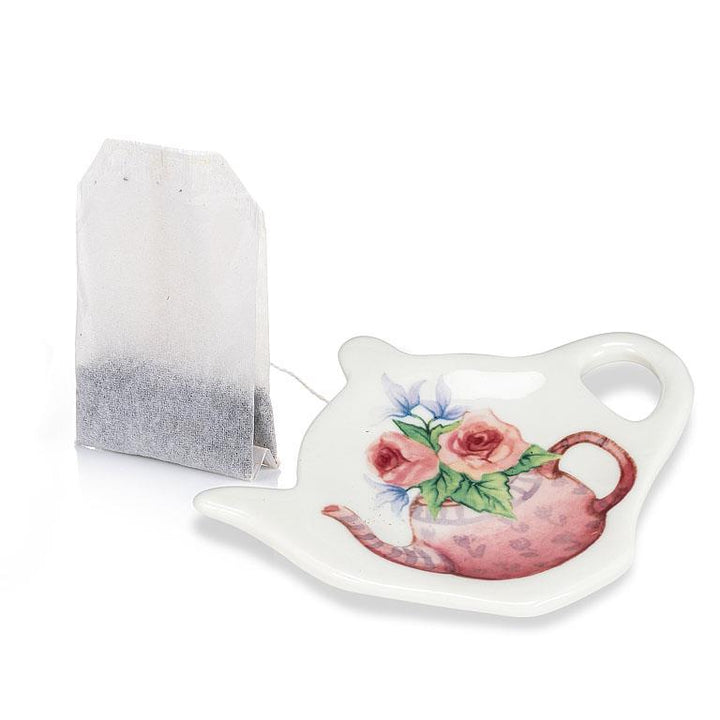 Ceramic Teabag / Infuser Drip Dish - Pink Teapot with Flowers