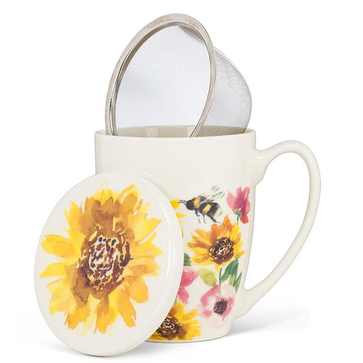 Sunflowers & Bees Mug, Lid & Strainer Set