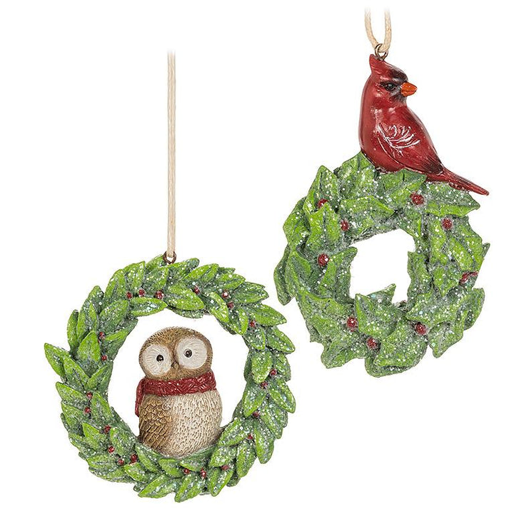 Glittery Bird on Wreath Ornament