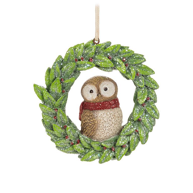 Glittery Bird on Wreath Ornament