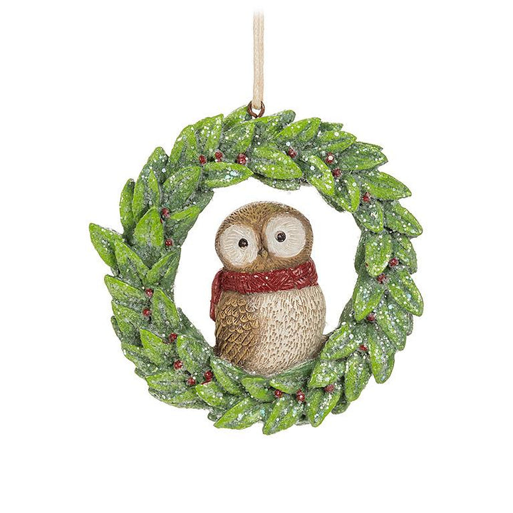 Glittery Bird on Wreath Ornament