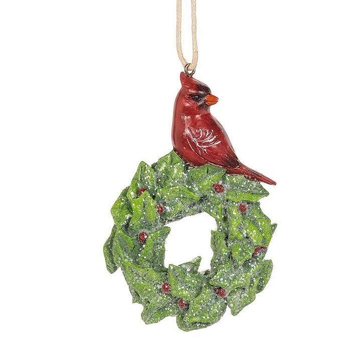 Glittery Bird on Wreath Ornament