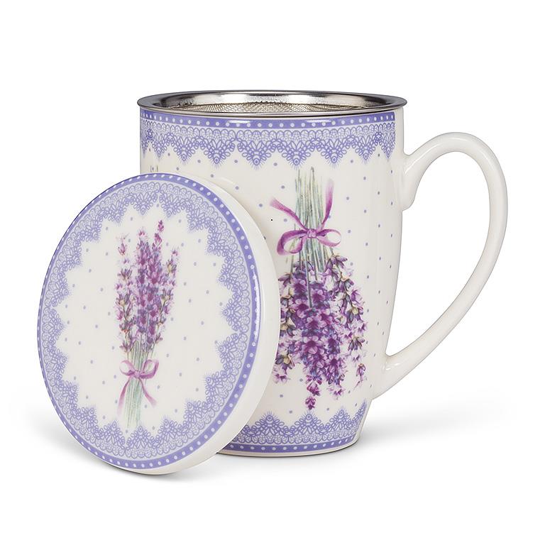 Lavender Bouquet Covered Mug w Strainer