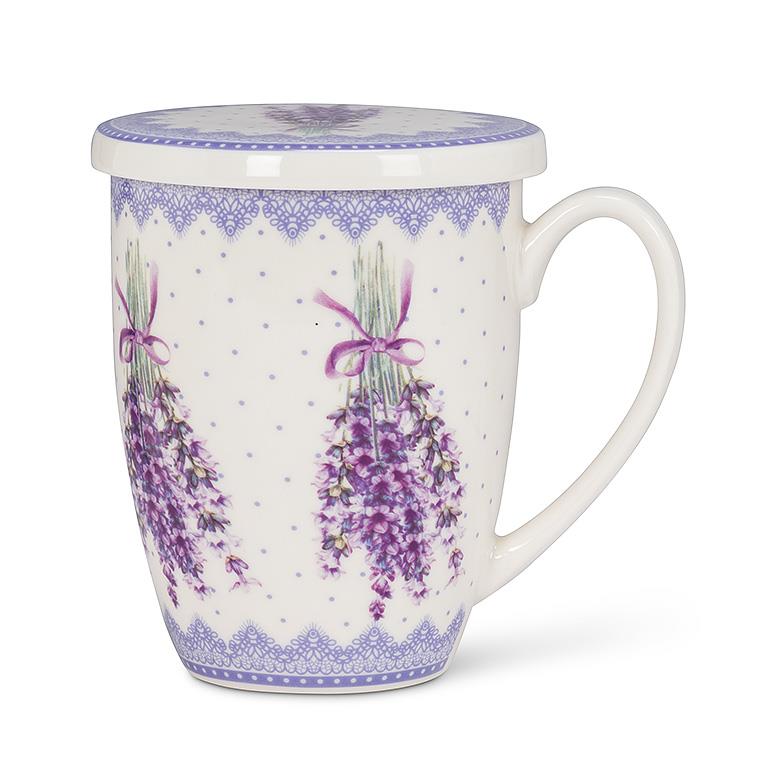 Lavender Bouquet Covered Mug w Strainer