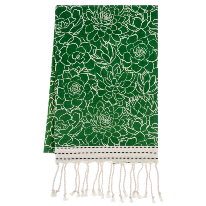 Assorted Green Garden Tea Towels with Tassles