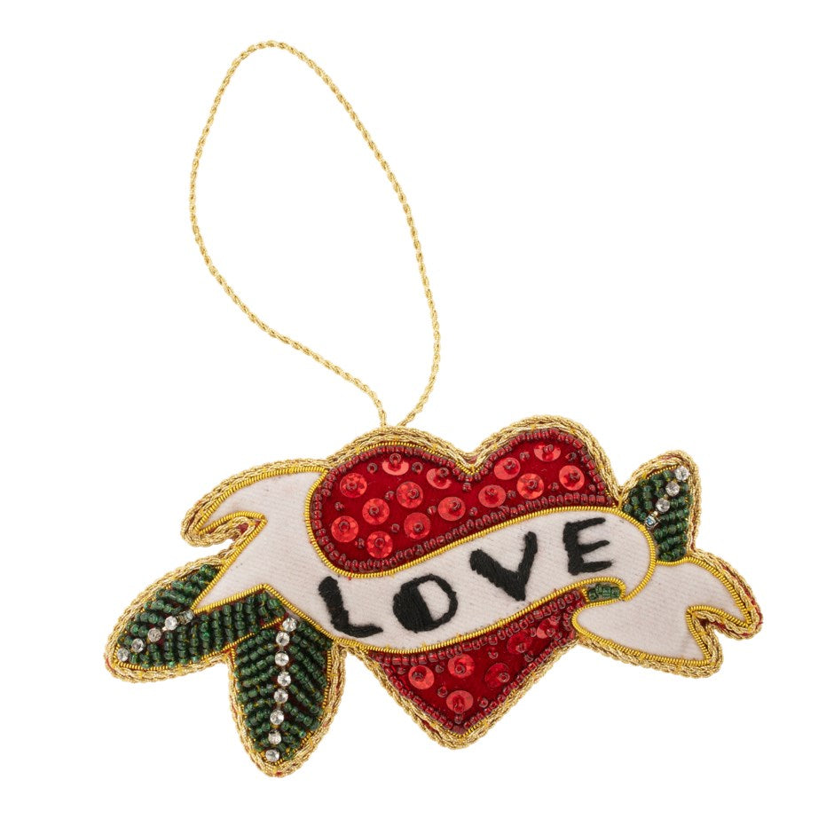 Love Zardozi Embroidered Ornament with Glass Beads