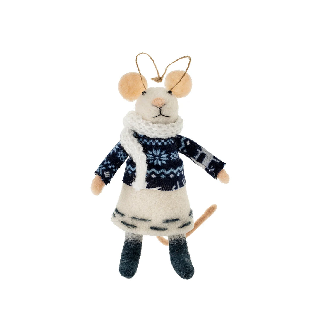 Icelandic Isla Extra Tall Felted Mouse Ornament