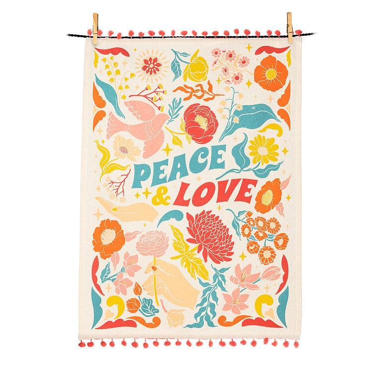 Hippie Peace & Love PomPom Fringe Cotton Tea Towel