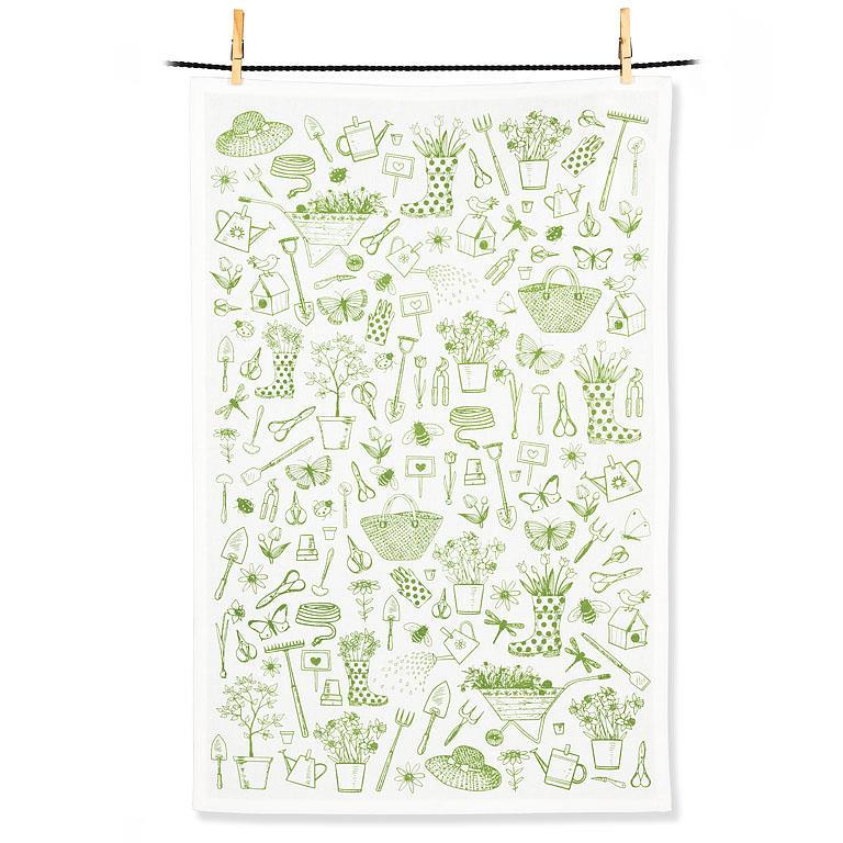 Green Garden Icons Cotton Tea Towel
