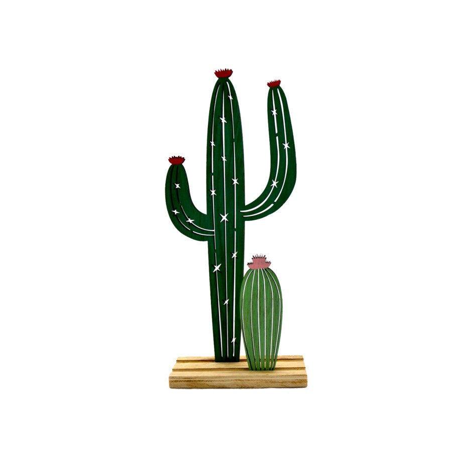 Medium Standing Wooden Cactus Duo