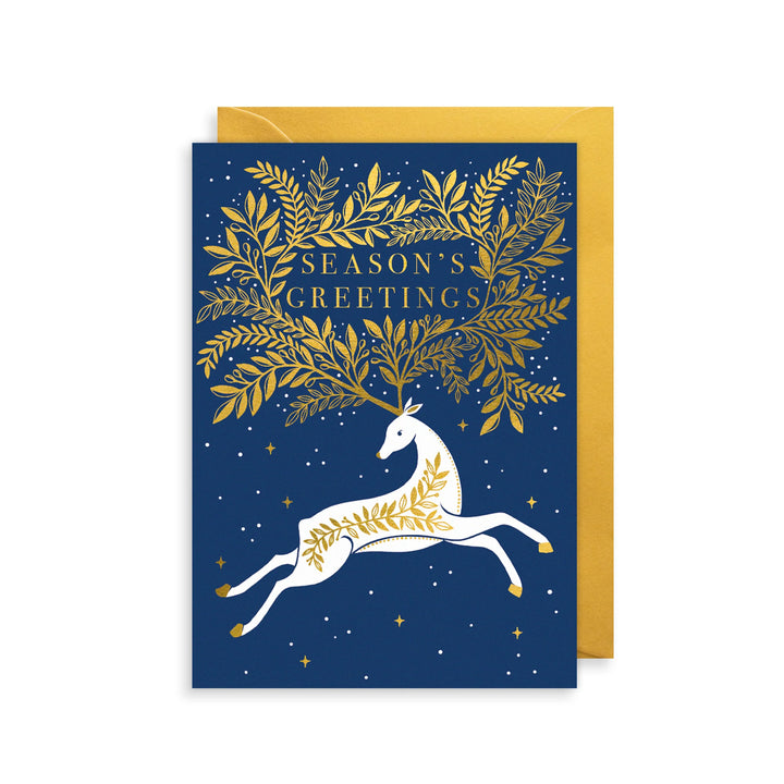 Seasons Greetings Golden Deer Greeting Card