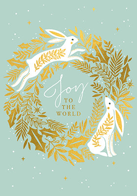 Joy to the World Golden Rabbits Greeting Card