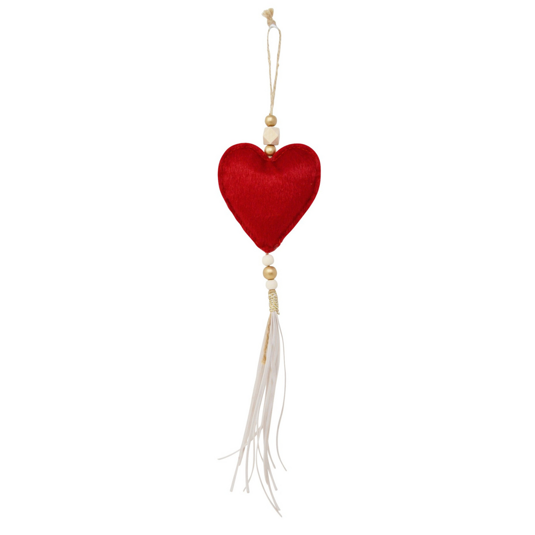 Fabric Heart Beaded Tassel Ornament
