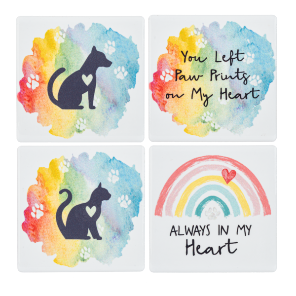 Square Ceramic Magnet | "Always in my Heart" Rainbow & Paw Print