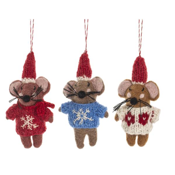 Holiday Mouse Ornament with Knitted Sweater