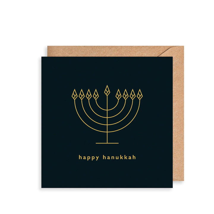 Happy Hanukkah Golden Menorah Minimalist Greeting Card