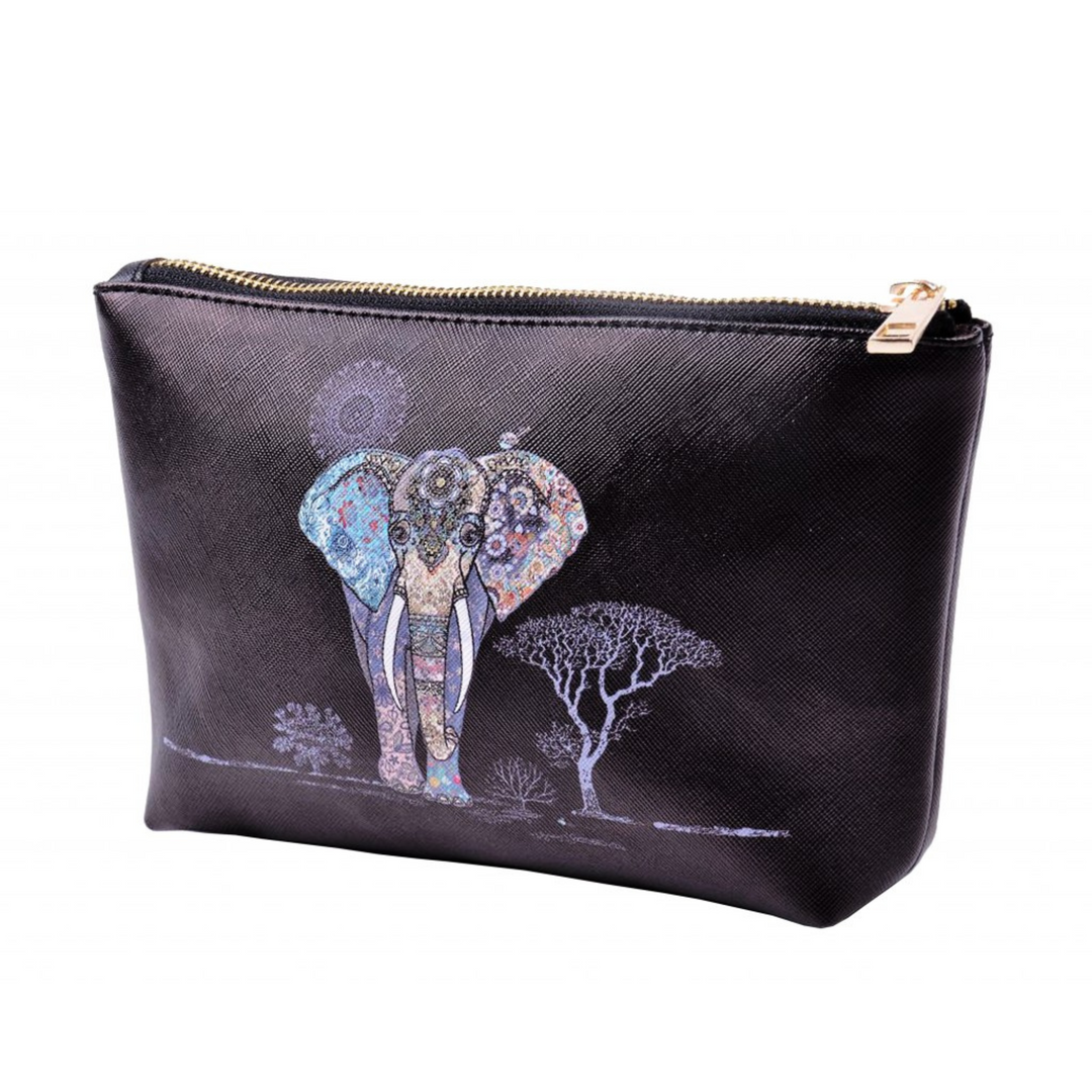 Bold Elephant Print on Black Travel / Cosmetic Bag