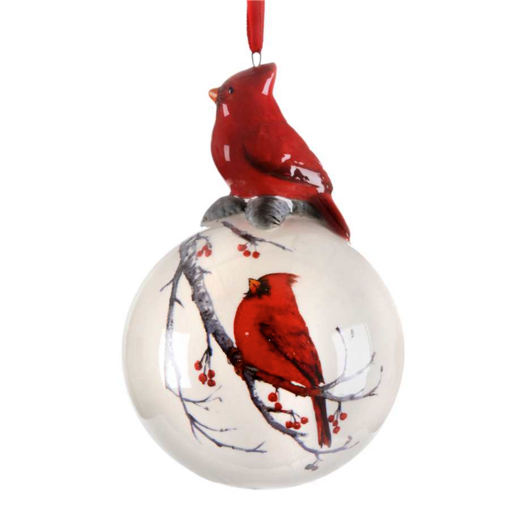 Ceramic Cardinal Ball Ornament