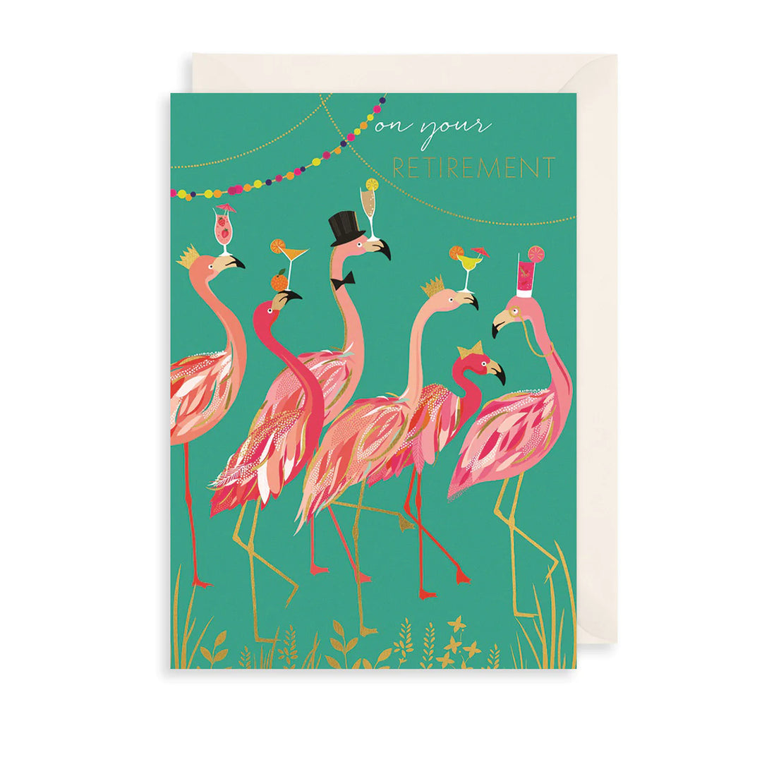 Fancy Flamingo Retirement Party Embossed Greeting Card