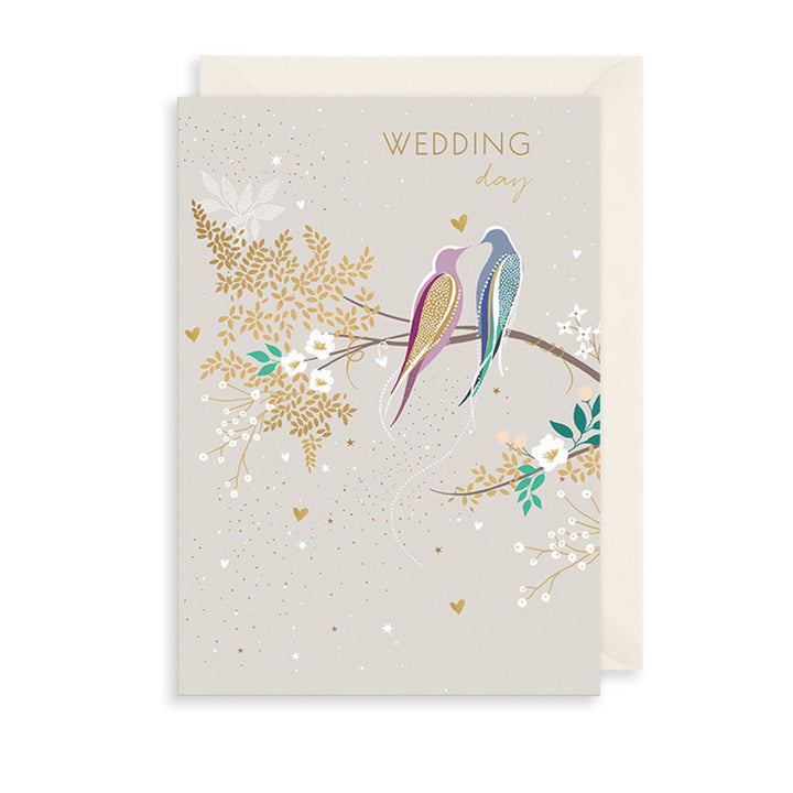 Lovebirds Wedding Day Embossed Greeting Card