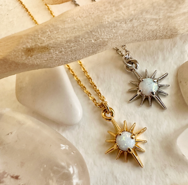 Starburst Opal Pendant Necklace | Gold