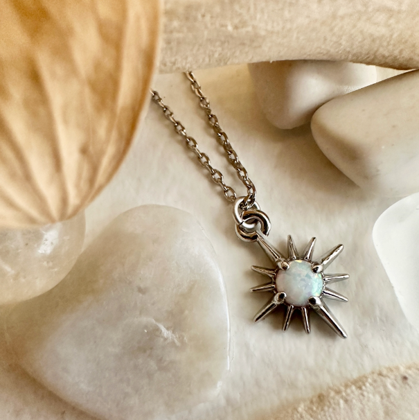 Starburst Opal Pendant Necklace | Silver