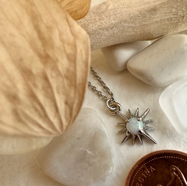 Starburst Opal Pendant Necklace | Silver