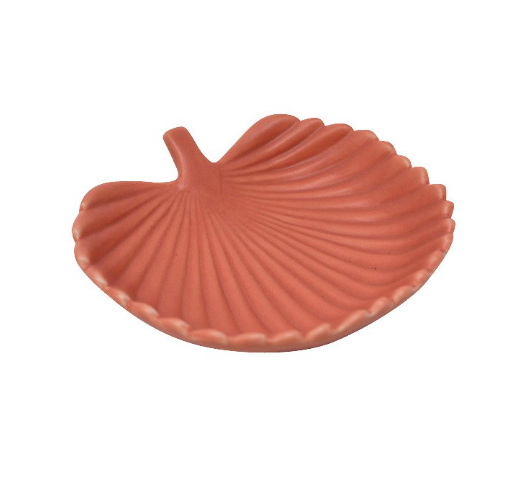 Pink Fan Leaf Ceramic Dish