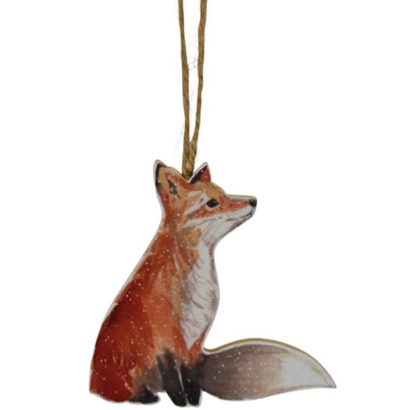 Happy Wood Fox Ornament