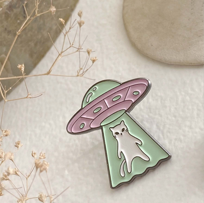 "Coming or Going?" UFO Cat Enamel Pin