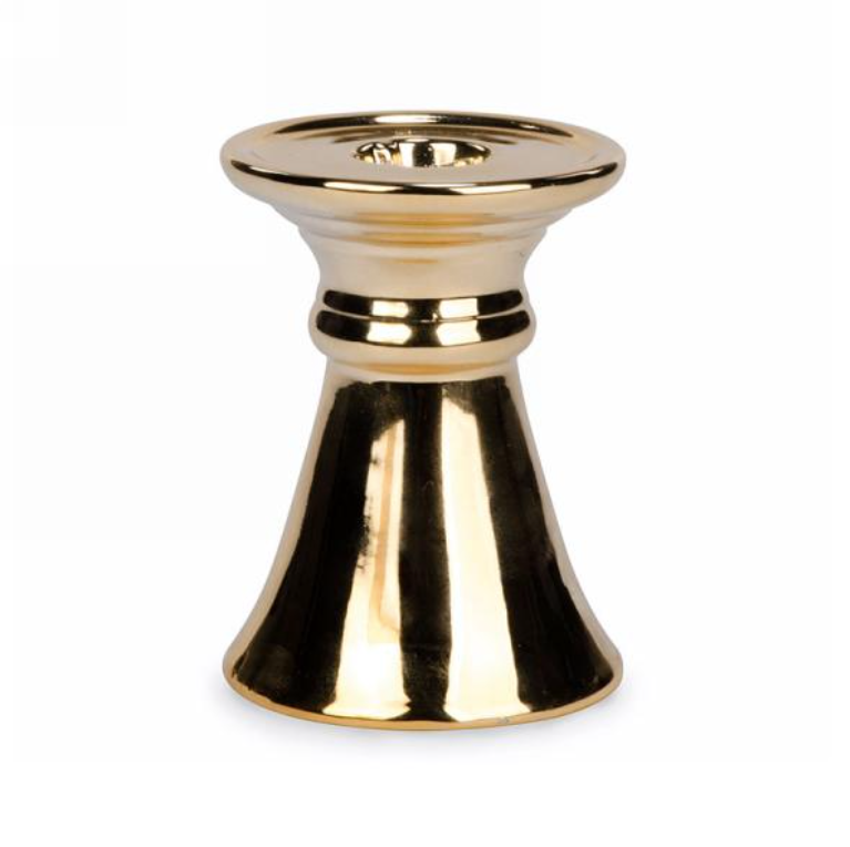 Ceramic Golden Candle Holder + 6" Beeswax Taper