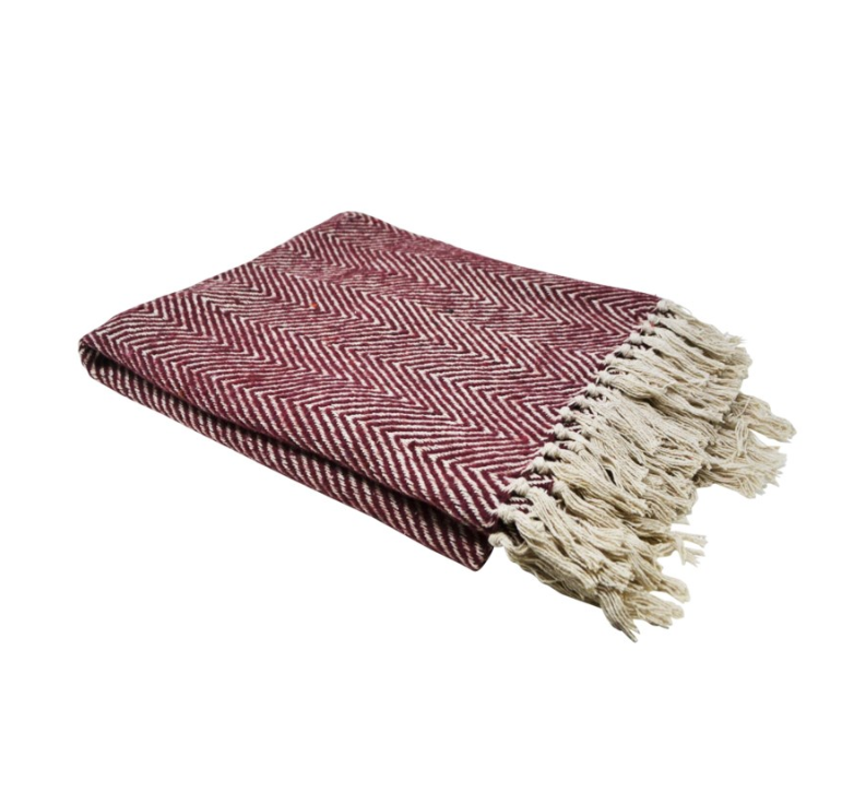 Maroon Red & Ivory Cotton Throw Blanket