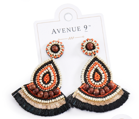 Beaded Earrings with Wood Accents