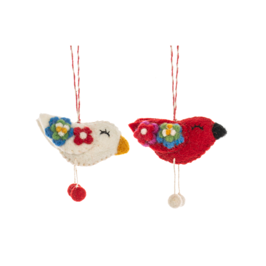 Red & White Felt Bird Ornament