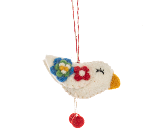 Red & White Felt Bird Ornament