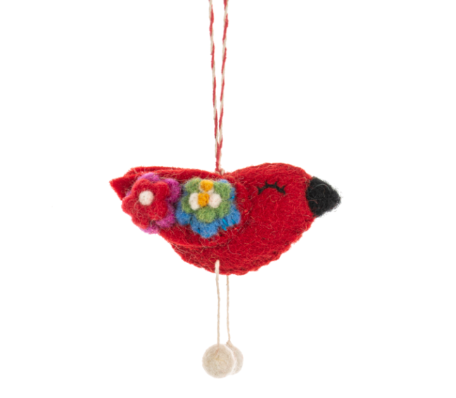 Red & White Felt Bird Ornament