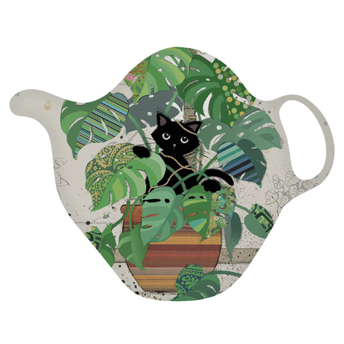 Teabag / Infuser Drip Dish - Cat Hiding in Monstera