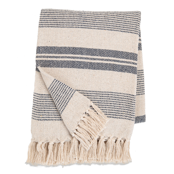 Blue & Natural Striped Woven Throw