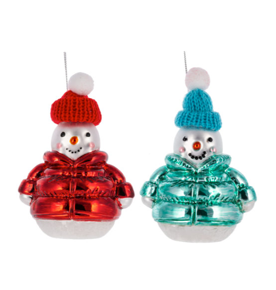 Snowman with Knit Hat in Puffy Jacket Ornament